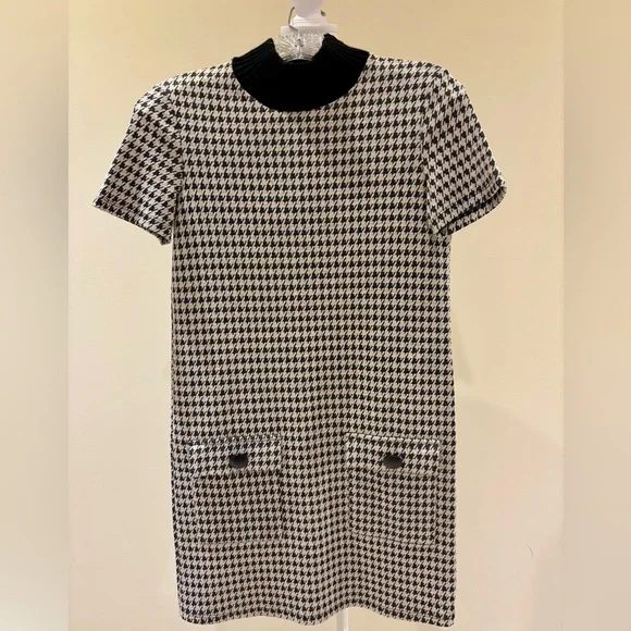 Zara Black White Houndstooth Checker Mock Turtleneck Dress Size S - Picture 4 of 10